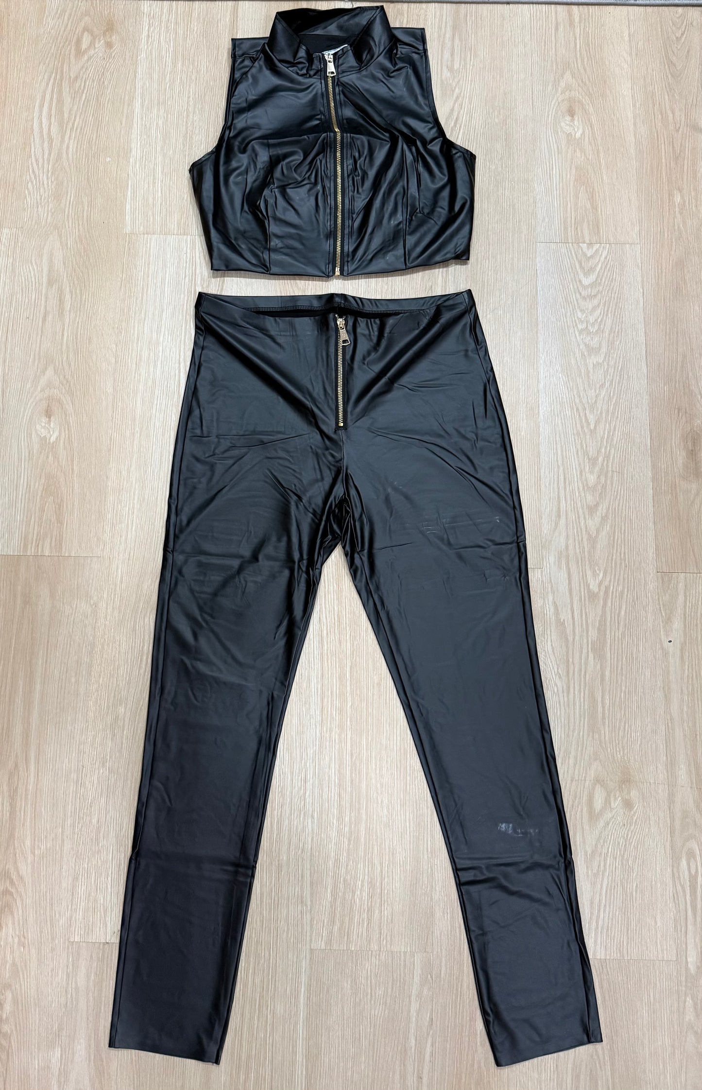 Black Leather Zip Front Set