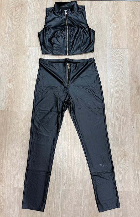 Black Leather Zip Front Set